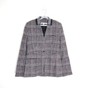 Veronica Beard Size 2 Cutaway Up-Collar Plaid Dickey Blazer Wool Blend